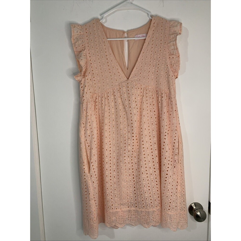 Pink Lilly Eyelet Lace Babydoll Dress Small Peach Girlie Coquette Beach